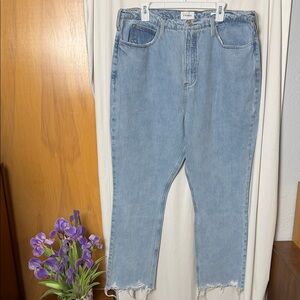 Frame Light Blue Distressed Hem High’N’Tight Straight Denim Jeans Size 34